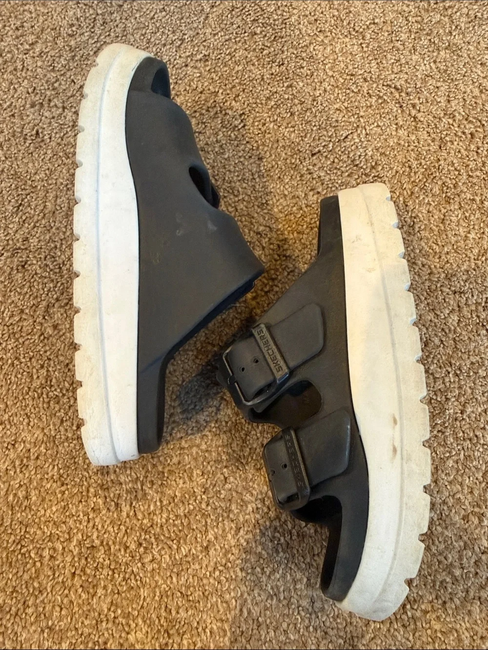 Skechers | Cali Buckle Slide Sandals with White Platform Sole